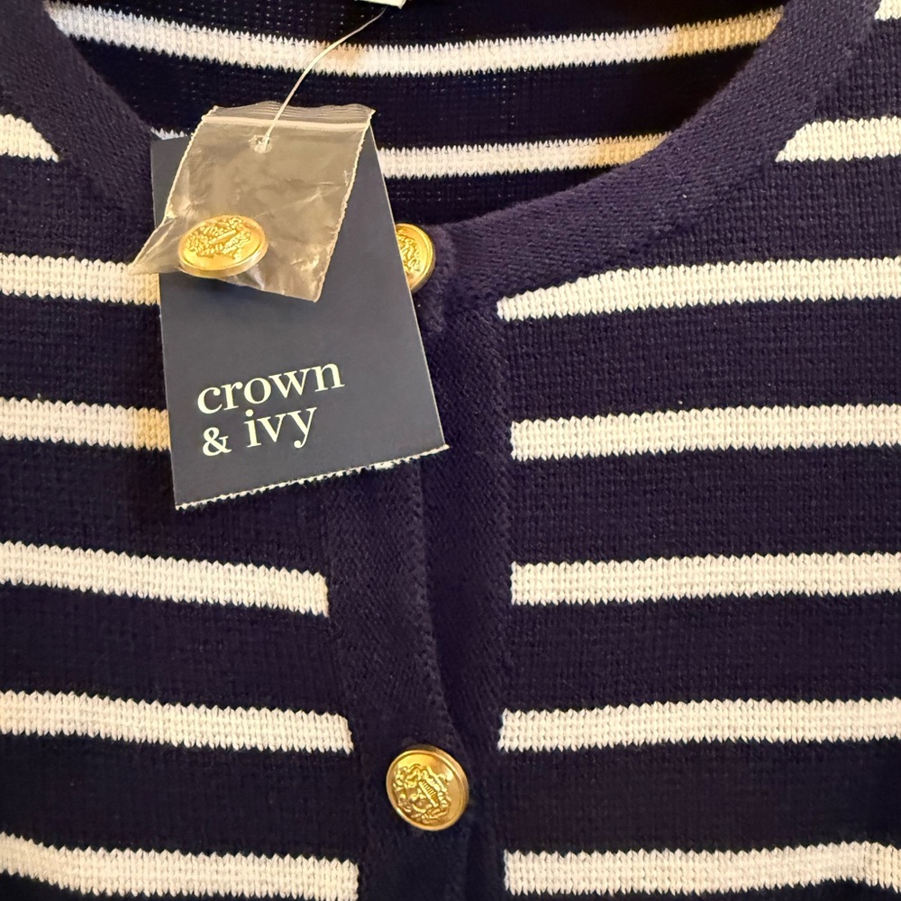 Crown & Ivy Navy and White Striped Cardigan - Picture 3 of 9